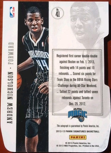 ANDREW NICHOLSON 2012-13 Panini Signatures Die-Cut AUTO SP Magic Wizards Nets 41