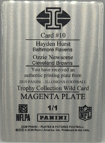 Ozzie NEWSOME Hayden HURST 2019 Panini Illusions DUAL PRINTING PLATE #1/1 Ravens