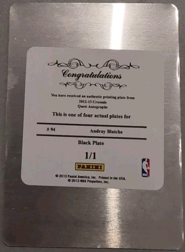 ANDRAY BLATCHE 2012-13 Panini Crusade Quest Autographs PRINTING PLATE #1/1 Nets