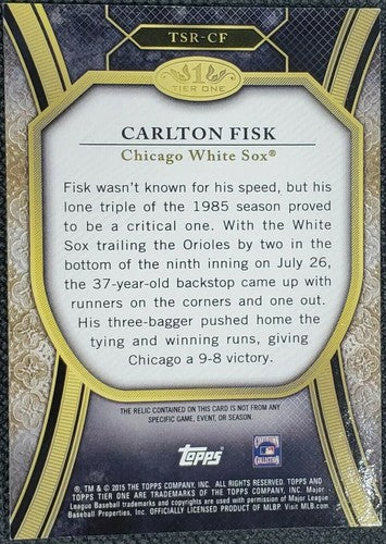 CARLTON FISK 2015 Topps Tier One 1 Game Worn Used JERSEY Relic SP /199 White Sox