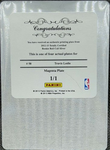 TRAVIS LESLIE 2012-13 Panini Totally Certified PRINTING PLATE SP 1/1 Clippers of