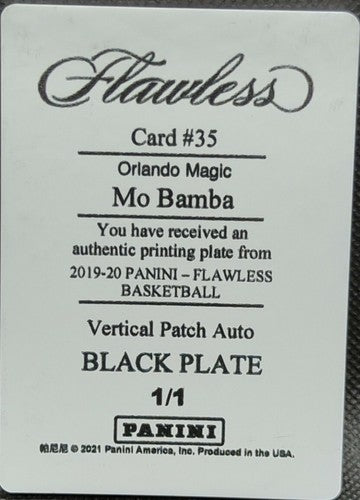 MO BAMBA 2019-20 Panini Flawless Vertical Patch PRINTING PLATE #1/1 Magic One of