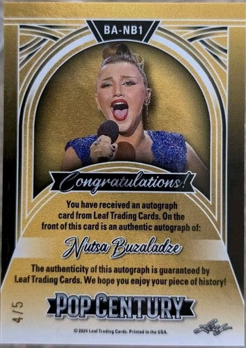 NUTSA BUZALADZE 2024 Leaf Pop Century AUTO Crystals #/5 Eurovision American Idol