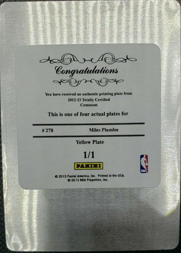 MILES PLUMLEE 2012-13 Panini Totally Certified PRINTING PLATE SP #1/1 Pacers of