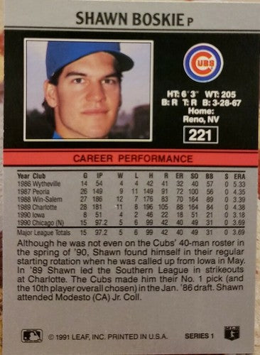 SHAWN BOSKIE 2013 Leaf Memories 1991 Series 1 Buy Back Ruby Red #1/1 of 1 Cubs
