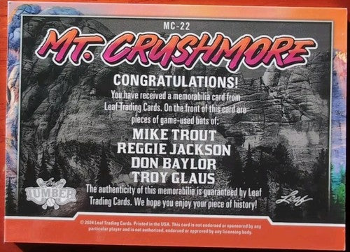 Mike TROUT Reggie JACKSON Troy GLAUS Don BAYLOR 2024 Leaf Lumber QUAD BAT PATCH