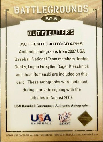Logan FORSYTHE Jordan DANKS Josh ROMANSKI 2007 USA Baseball RED INK QUAD AUTO SP