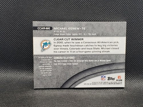 MICHAEL EGNEW 2012 Topps Strata Clear Cut DUAL AUTO Jumbo Jersey Relic Dolphins