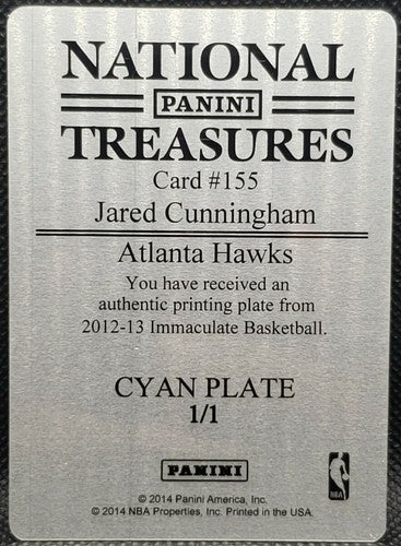 JARED CUNNINGHAM 2012-13 Panini Immaculate PRINTING PLATE SP 1/1 Mavericks Hawks