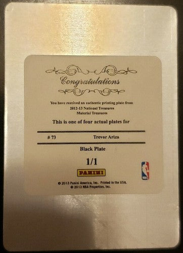 TREVOR ARIZA 2012-13 Panini National Treasures PRINTING PLATE 1/1 Wizards One of