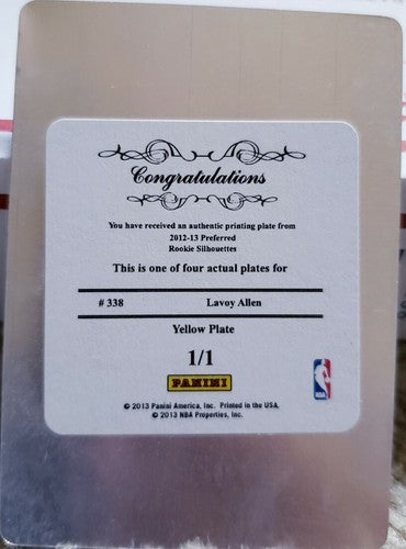Lavoy Allen 2012-13 Panini Preferred Silhouettes PRINTING PLATE 1/1 Pacers 76ers
