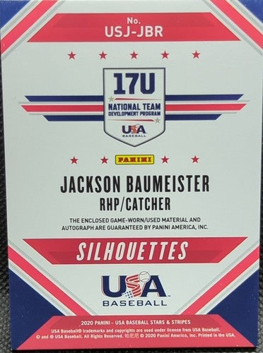 JACKSON BAUMEISTER 2020 Panini USA Stars Stripes DUAL AUTO JUMBO PATCH Gold #/25