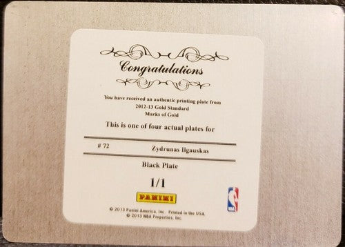 ZYDRUNAS ILGAUSKAS 2012-13 Panini Gold Standard PRINTING PLATE SP #1/1 Cavaliers