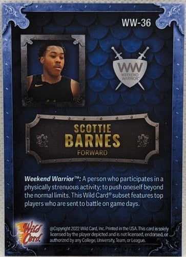 SCOTTIE BARNES 2022-23 Wild Card Matte Weekend Warriors Chase RC BLUE /6 Raptors