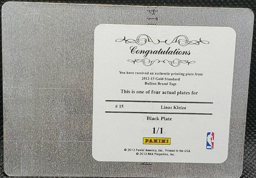 LINAS KLEIZA 2012-13 Panini Gold Standard Brand Tag PRINTING PLATE SP 1/1 One of