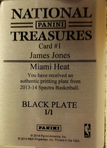 JAMES JONES 2013-14 Spectra Threads Autograph PRINTING PLATE SP #1/1 of 1 Heat