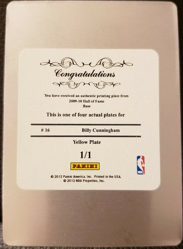 BILLY CUNNINGHAM 2009-10 Panini Basketball Hall of Fame PRINTING PLATE 1/1 76ers