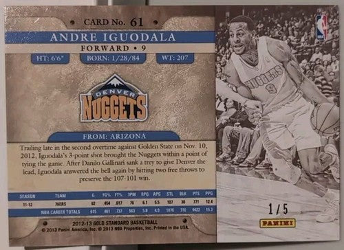 ANDRE IGUODALA 2012-2013 Panini Gold Standard National VIP #1/5 Nuggets Warriors
