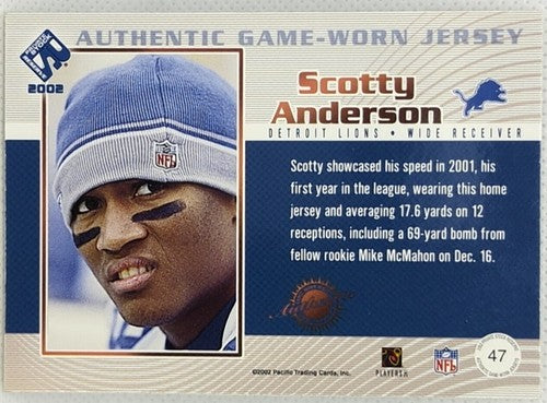 SCOTTY ANDERSON 2002 Pacific Private Stock Jersey LAUNDRY TAG PATCH #/150 Lions