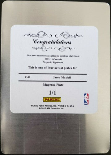 JASON MAXIELL 2012-13 National Treasures PRINTING PLATE #1/1 of 1 Crusade Piston