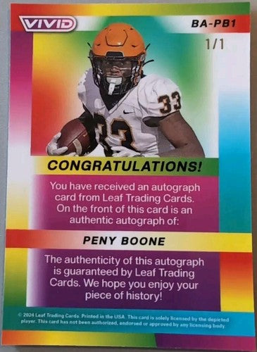 PENY BOONE 2024 Leaf Vivid XRC AUTO BLACK LASER SP #1/1 UCF Toledo Maryland of