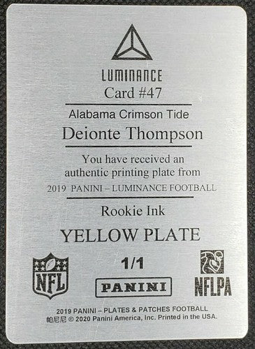 DEIONTE THOMPSON 2019 Panini Luminance PRINTING PLATE SP #1/1 Cardinals Alabama