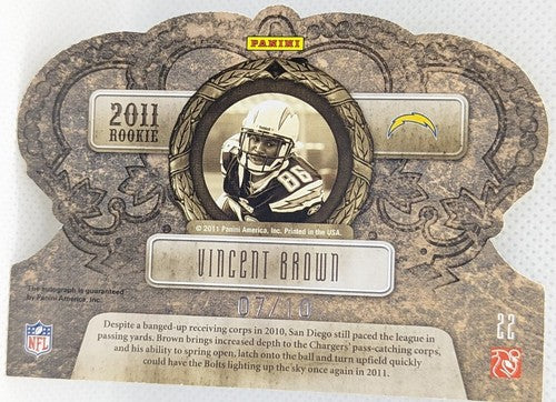 VINCENT BROWN 2011 Panini Crown Royale Jewel Die-Cut AUTO GOLD SP #7/10 Chargers