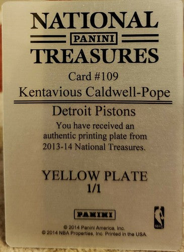 KENTAVIOUS CALDWELL-POPE 2013-14 National Treasures PRINTING PLATE #1/1 Pistons