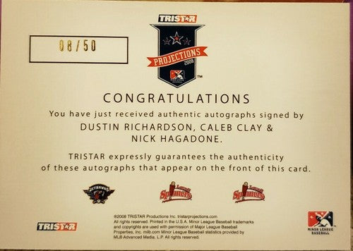 Nick HAGADONE Caleb CLAY Dustin RICHARDSON 2008 Projections TRIPLE Rookie AUTO #
