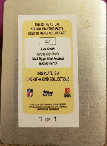 DUANE BROWN 2013 Topps Mini Yellow PRINTING PLATE SP #1/1 of 1 Alex Smith ERROR