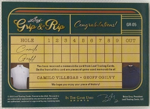 Camilo VILLEGAS Geoff OGILVY 2022 Leaf In the Game Used DUAL Golf Glove PATCH /8
