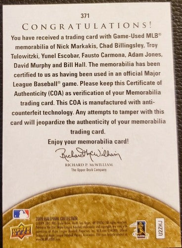 Troy TULOWITZKI Adam JONES HALL ESCOBAR Nick MARKAKIS 2009 UD Ballpark Jersey