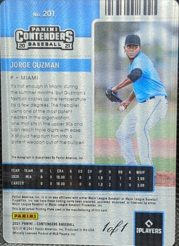 JORGE GUZMAN 2021 Panini Contenders RC AUTO PRINTING PLATE SP 1/1 Marlins One of