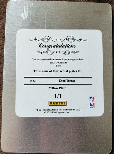 EVAN TURNER 2012-13 Crusade PRINTING PLATE SP #1/1 of 1 76ers National Treasures