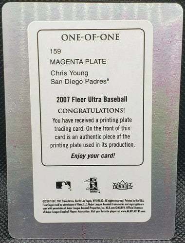 CHRIS YOUNG 2007 Fleer Ultra MLB PRINTING PLATE SP #1/1 Padres Rangers GM One of