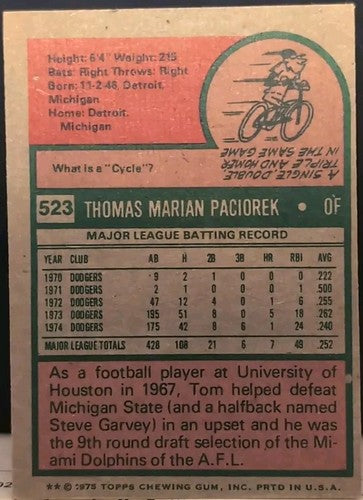 TOM PACIOREK 2014 Topps 75th Anniversary Silver BUYBACK 1975 Dodgers Braves #523