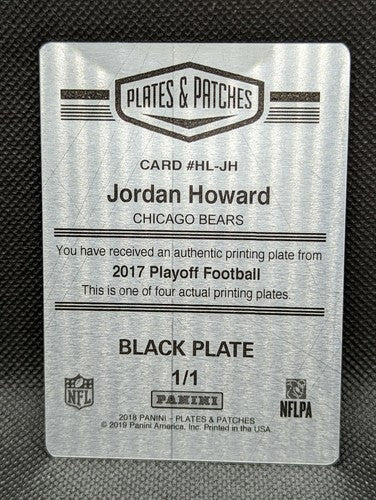 JORDAN HOWARD 2017 Panini Playoff Headliners PRINTING PLATE SP #1/1 Bears One of