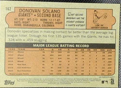DONOVAN SOLANO 2021 Topps Transcendent VIP PARTY Heritage Buyback #1/1 Giants of
