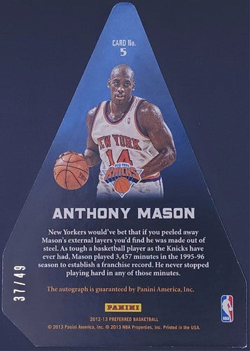 ANTHONY MASON 2012-13 Panini Preferred Crown Royale Die Cut AUTO BLUE /49 Knicks