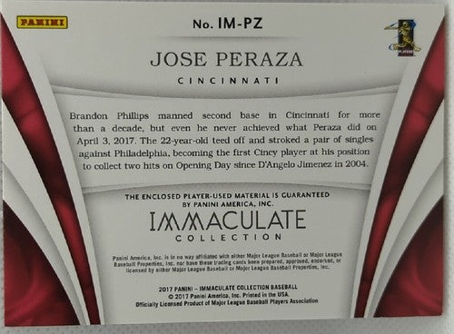 JOSE PERAZA 2017 Panini Immaculate 5 Game Used Jersey PATCH Blue SP #01/10 Reds