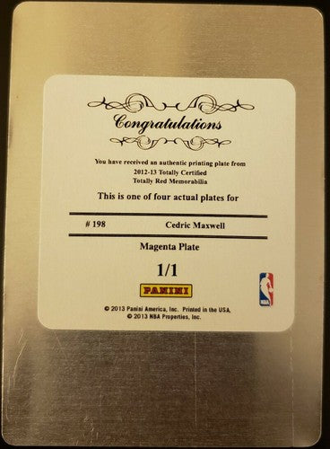 CEDRIC MAXWELL 2012-13 National Treasures PRINTING PLATE #1/1 Totally Certified