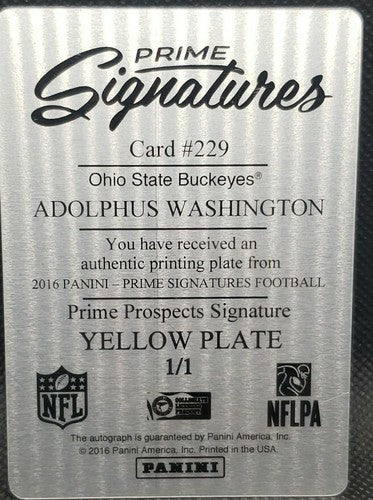 ADOLPHUS WASHINGTON 2016 Panini Prime Signatures AUTO PRINTING PLATE #1/1 Bills