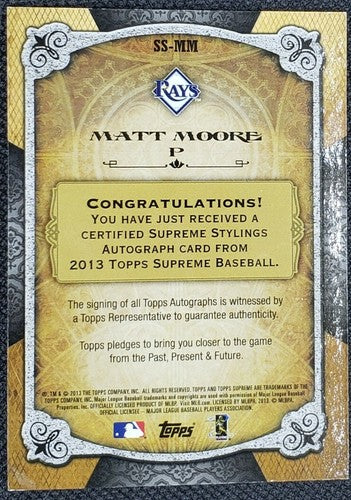 MATT MOORE 2013 Topps Supreme Stylings SEPIA AUTO SP #04/35 Rays Phillies Giants