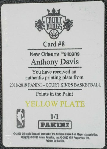 ANTHONY DAVIS 2018-19 Panini Court Kings PRINTING PLATE SP #1/1 Pelicans Lakers