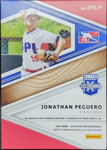 JONATHAN PEGUERO 2020 Elite Extra DPL JUMBO Jersey LAUNDRY TAG LOGO PATCH SP 1/1