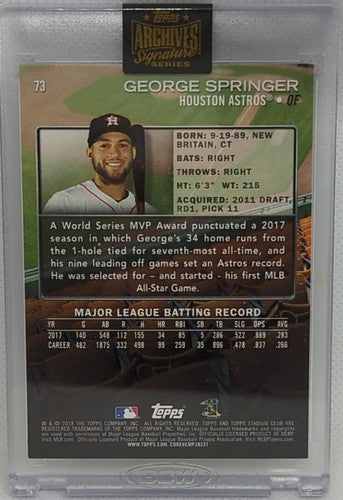 GEORGE SPRINGER 2022 Topps Archives 2018 Stadium Club AUTO #1/1 Astros Blue Jays