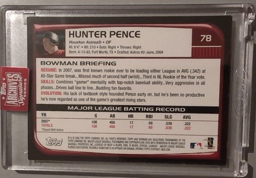 HUNTER PENCE 2023 Topps Archives Signature Series 2008 Bowman AUTO 1/1 Astros of