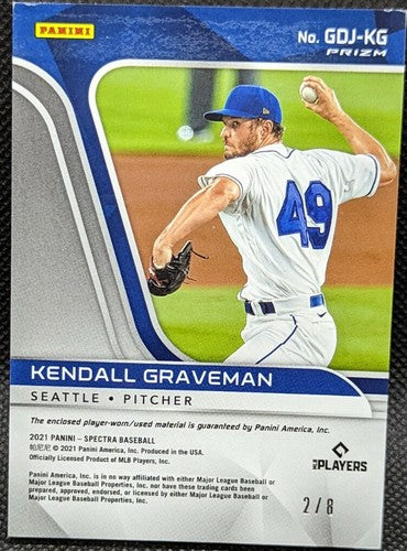 KENDALL GRAVEMAN 2021 Panini Spectra Game Used Jersey BUTTON Splatter SP #/8 A's