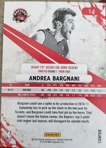 ANDREA BARGNANI 2010-11 Panini Rookies Stars Longevity Blue Sapphire /25 Raptors