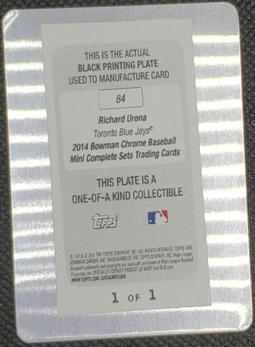 RICHARD URENA 2014 Topps Bowman Chrome Mini 1st RC PRINTING PLATE #1/1 Blue Jays
